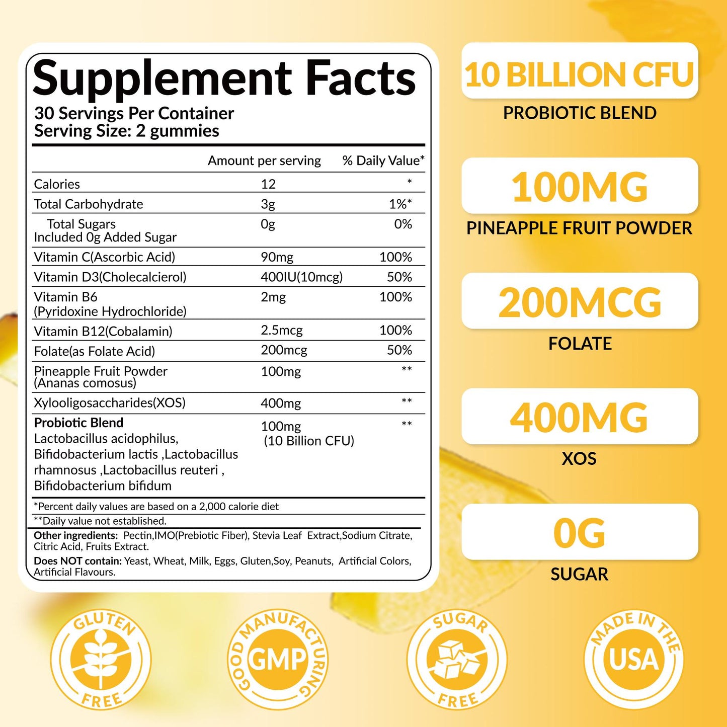 Women's Probiotic Gummies | Gut & Digestive Health Support | pH Balance Pineapple Flavor (60 Gummies), Healthcare Vitamin Dietary Supplement Fruit Natural Edible