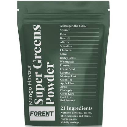 Mango Super Greens Powder with KSM-66 Ashwagandha, Spirulina, Kale and More - Organic, Vegan & Gluten-Free