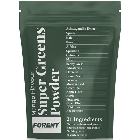 Mango Super Greens Powder with KSM-66 Ashwagandha, Spirulina, Kale and More - Organic, Vegan & Gluten-Free