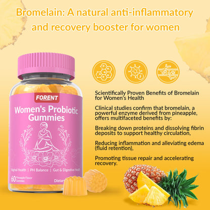 Women's Probiotic Gummies | Gut & Digestive Health Support | pH Balance Pineapple Flavor (60 Gummies), Healthcare Vitamin Dietary Supplement Fruit Natural Edible
