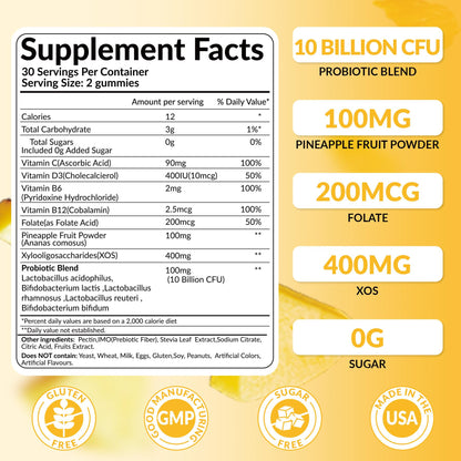 Women's Probiotic Gummies | Gut & Digestive Health Support | pH Balance Pineapple Flavor (60 Gummies), Healthcare Vitamin Dietary Supplement Fruit Natural Edible